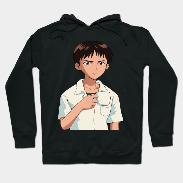 Shinji Holding a Mug HD Restored image Neon Genesis Evangelion Hoodie by Scribble-LeviJo